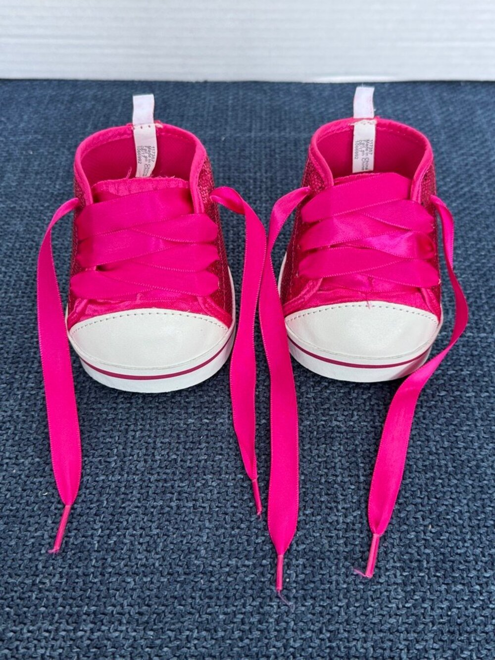 Build-A-Bear Shoes Pink Glitter Sneakers Hi-Top Tennis Shoes Ribbon Lace BAB